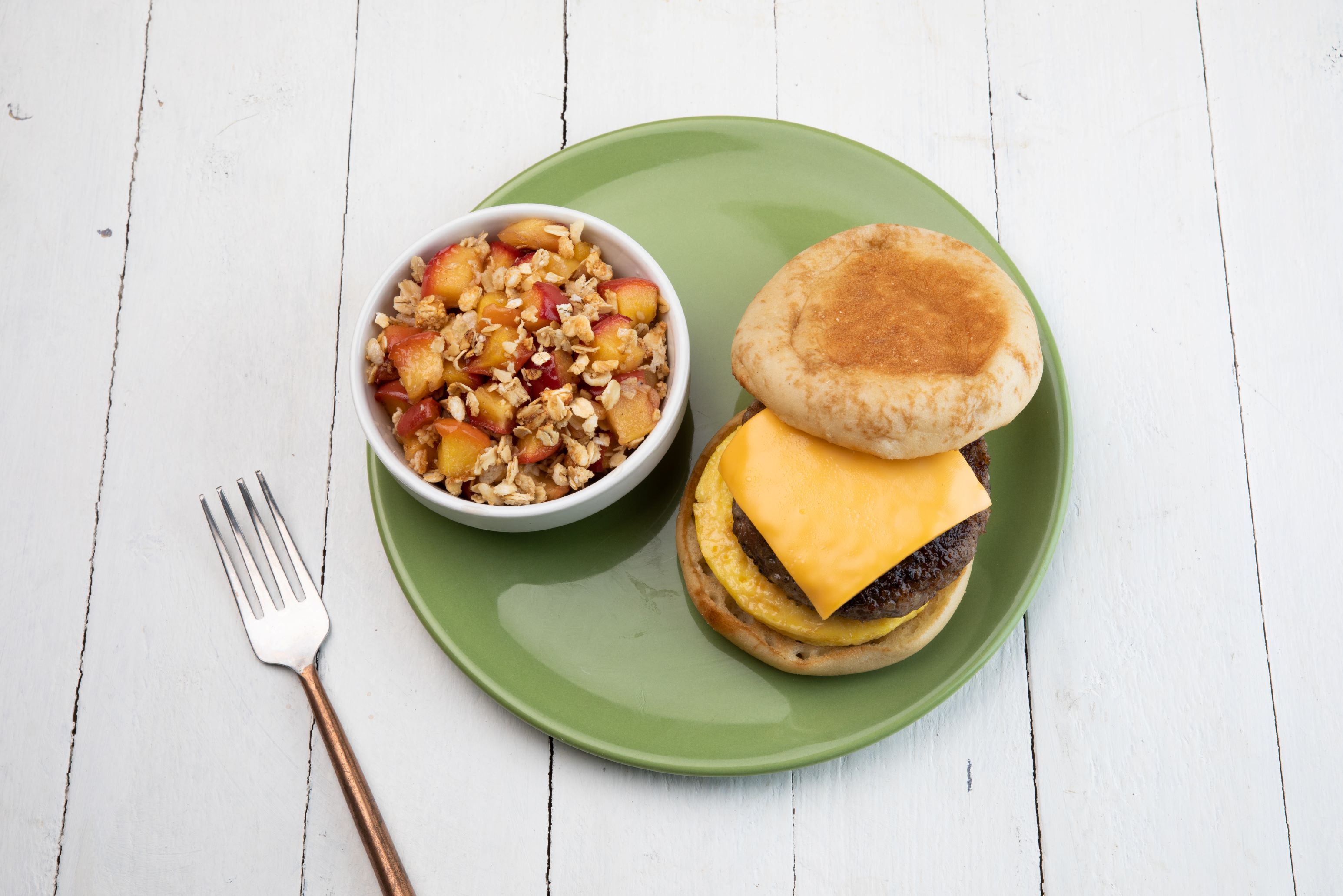 Breakfast Sandwich and Fruit Medley